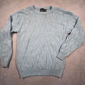 John Weitz Sweater M Blue Textured Cotton Vintage 90s Made in‎ USA Pastel